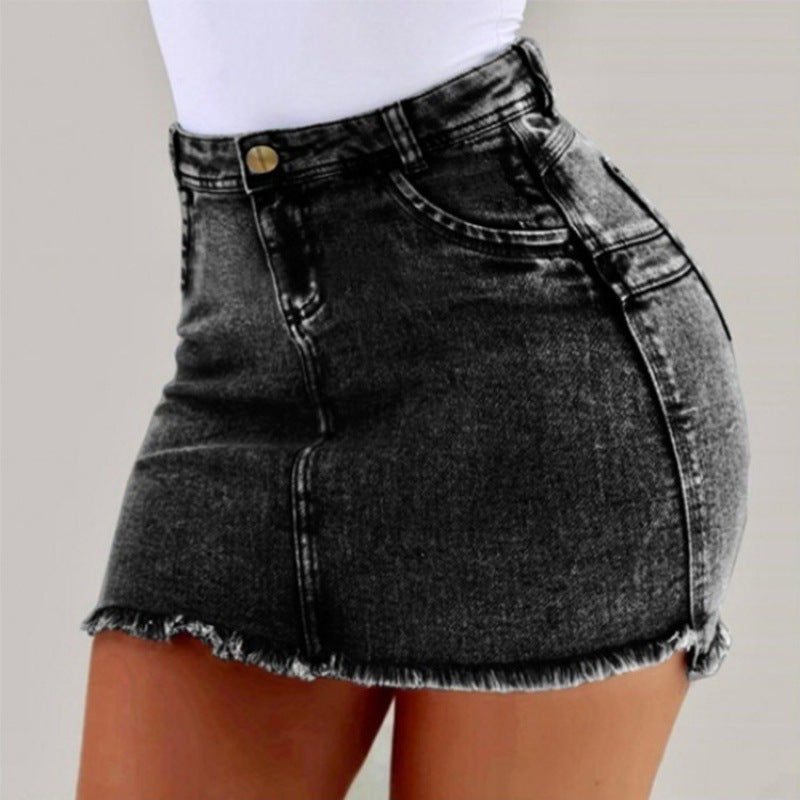 Women’s High Waisted Denim Pencil Skirt – Stretch Fit with Distressed Detail