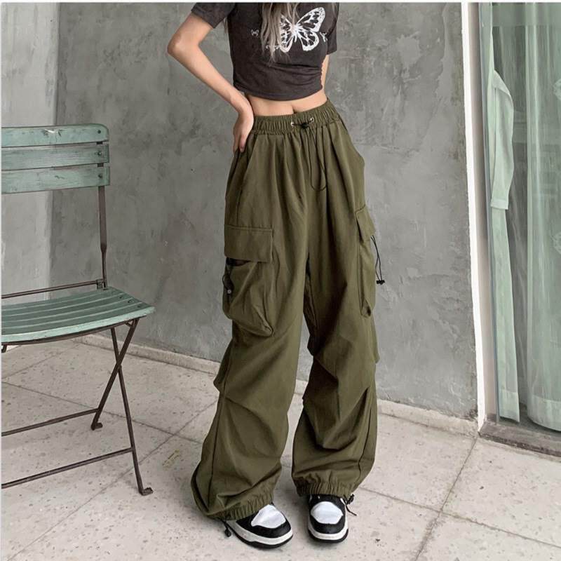 Women’s Baggy Cargo Jeans – Vintage Y2K Flared Pants with Pockets