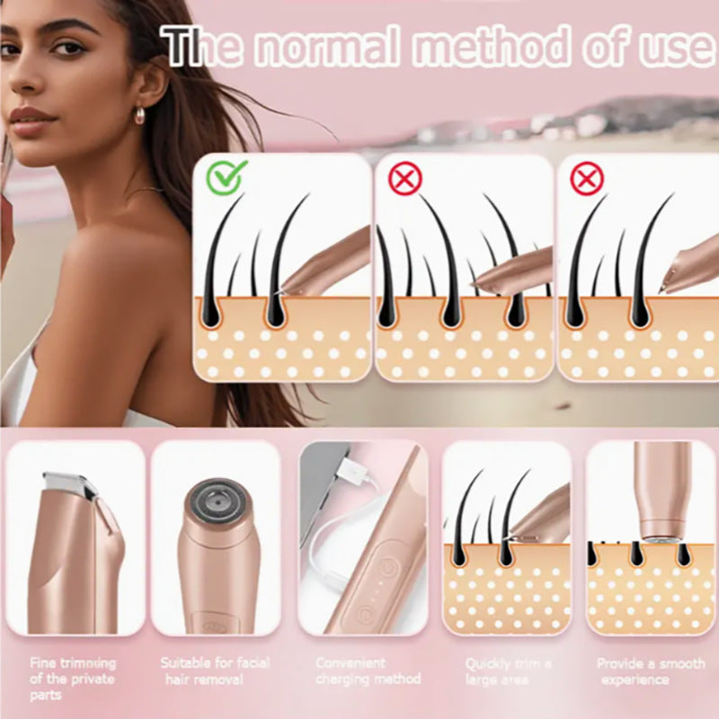 Electric Body Shaver for Women - Dual Head Wet Dry Painless Hair Trimmer with 6000mAh Battery