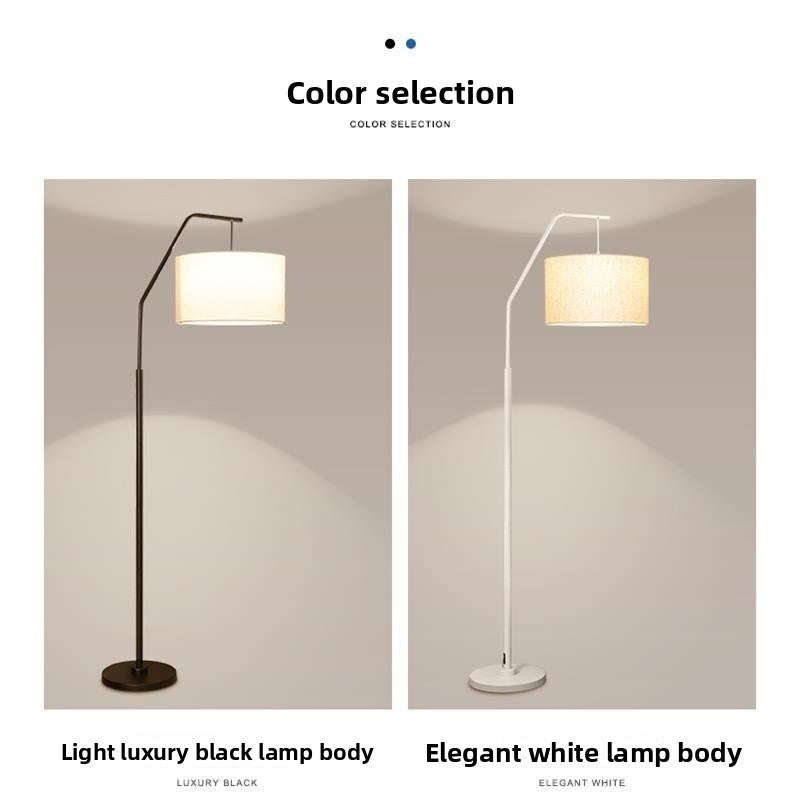 Light luxury black lamp body and elegant white lamp body of modern Nordic arc floor lamp with fabric shades.