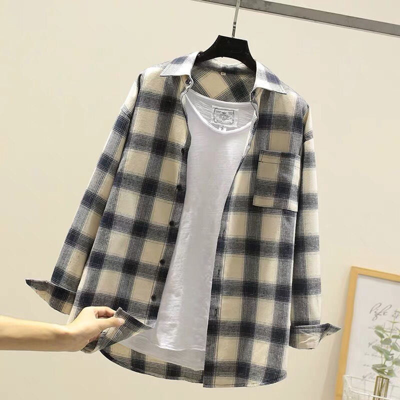 Men's black plaid long sleeve shirt on hanger, front view