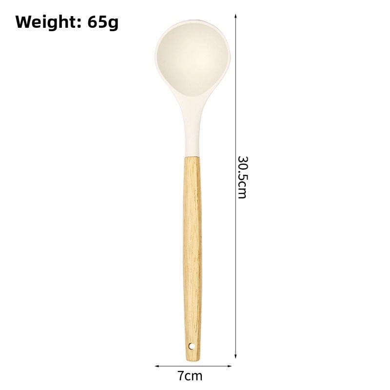 3-Piece Silicone Spatula Set with Wooden Handles – Chinese Style Wok Spatula, Non-Stick Turner & Soup Ladle