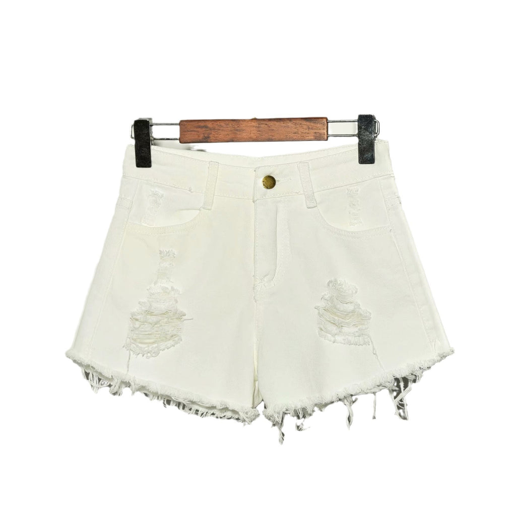 High Waisted Wide Leg Ripped Denim Shorts for Women