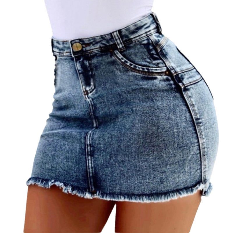 Women’s High Waisted Denim Pencil Skirt – Stretch Fit with Distressed Detail
