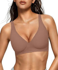 Brown jelly bra, seamless wireless bra for women with deep V neck, size S