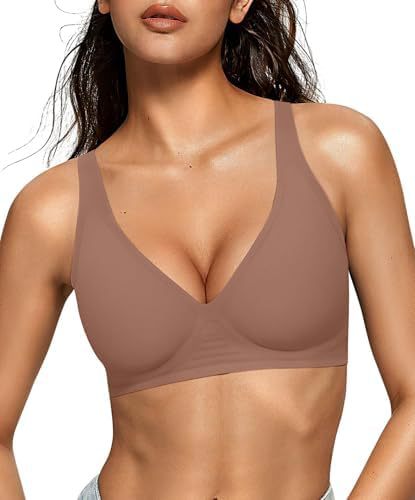 Brown jelly bra, seamless wireless bra for women with deep V neck, size S