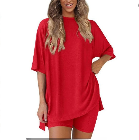Women’s 2-Piece Modal Tencel Loungewear Set – Casual Short Sleeve Top & Shorts Matching Outfit S-XXL