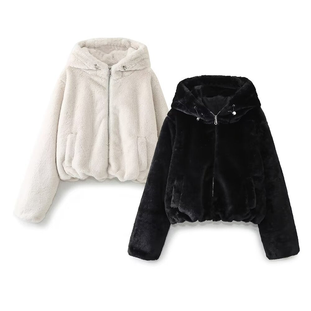 Women’s Fuzzy Zip-Up Hooded Jacket