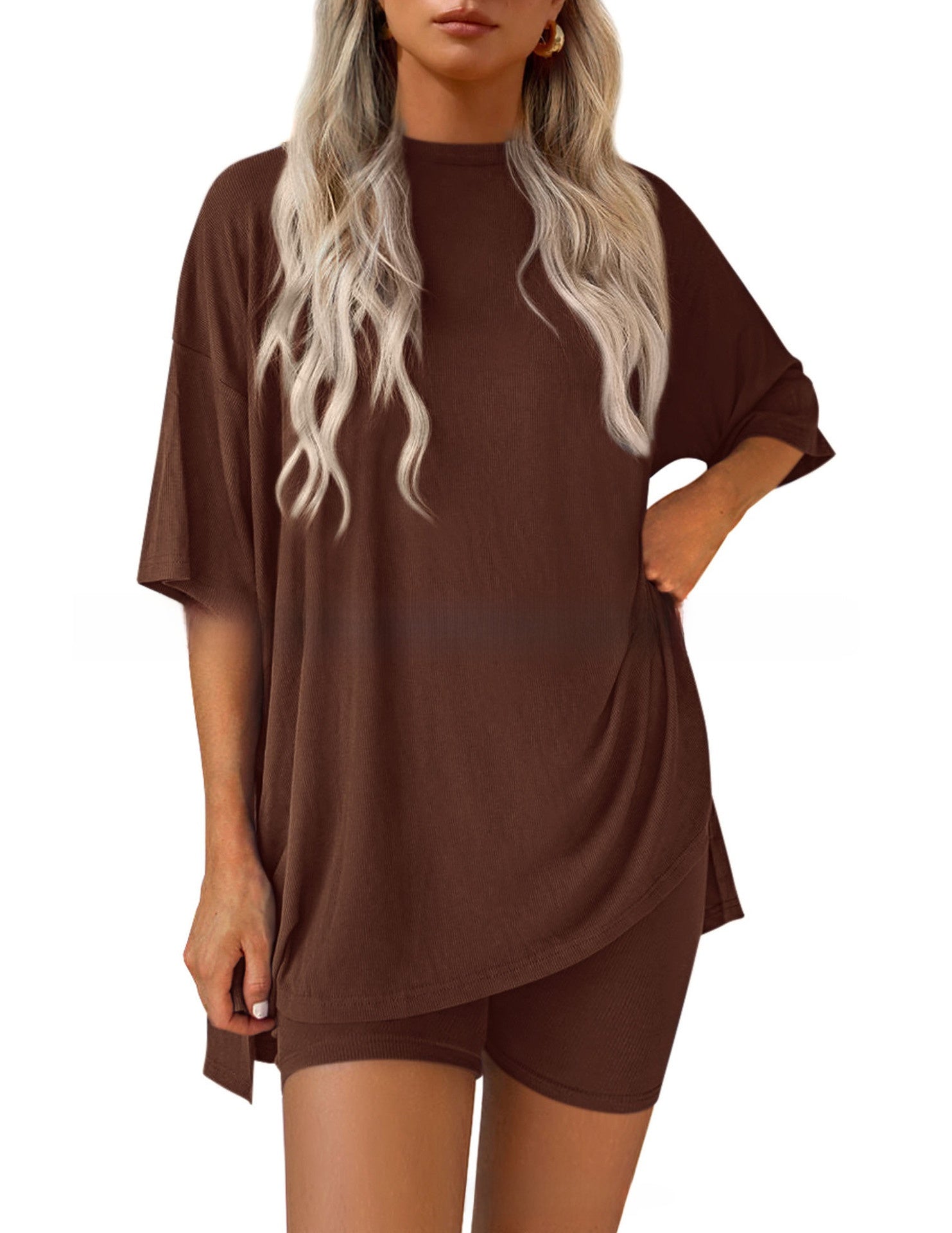 Women’s 2-Piece Modal Tencel Loungewear Set – Casual Short Sleeve Top & Shorts Matching Outfit S-XXL
