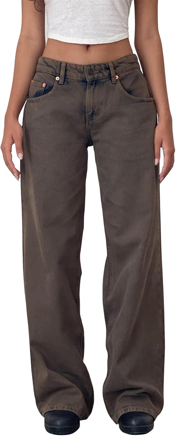 Low-rise, non-stretch, washed straight-leg jeans