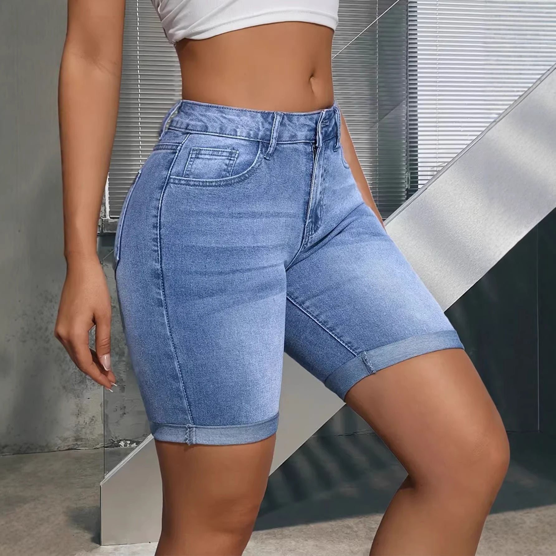 Women’s Jean Shorts Stretch Denim Low Rise Light Blue