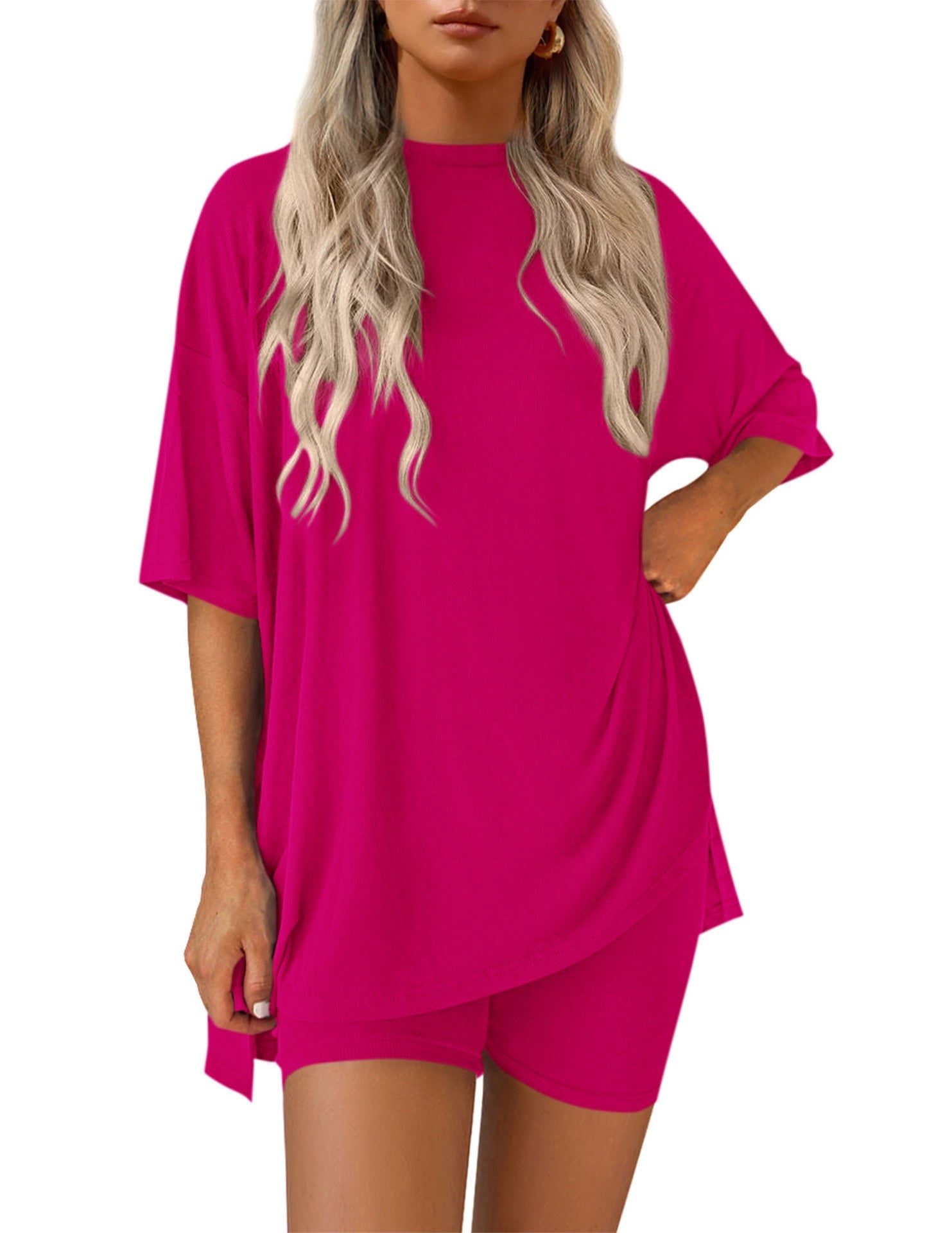 Women’s 2-Piece Modal Tencel Loungewear Set – Casual Short Sleeve Top & Shorts Matching Outfit S-XXL