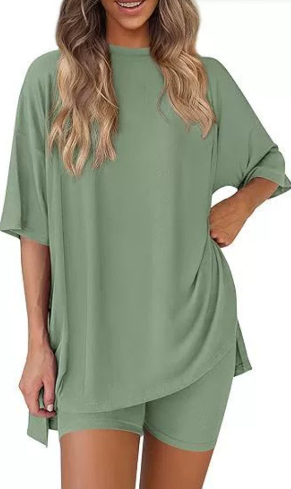 Women’s 2-Piece Modal Tencel Loungewear Set – Casual Short Sleeve Top & Shorts Matching Outfit S-XXL