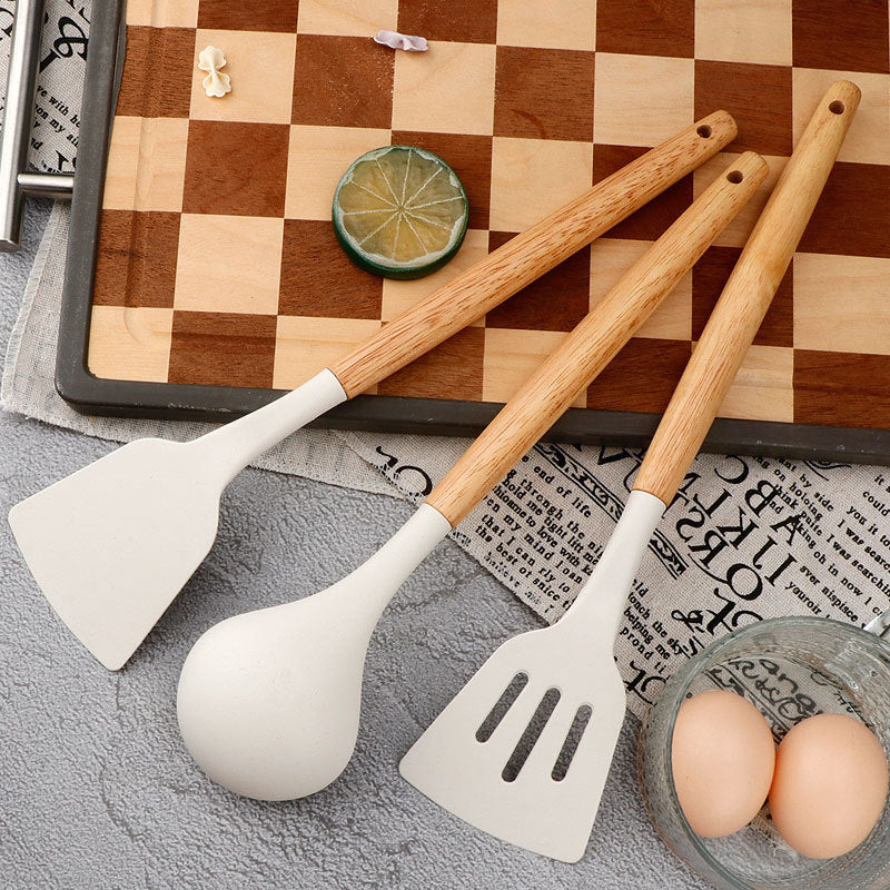 3-Piece Silicone Spatula Set with Wooden Handles – Chinese Style Wok Spatula, Non-Stick Turner & Soup Ladle