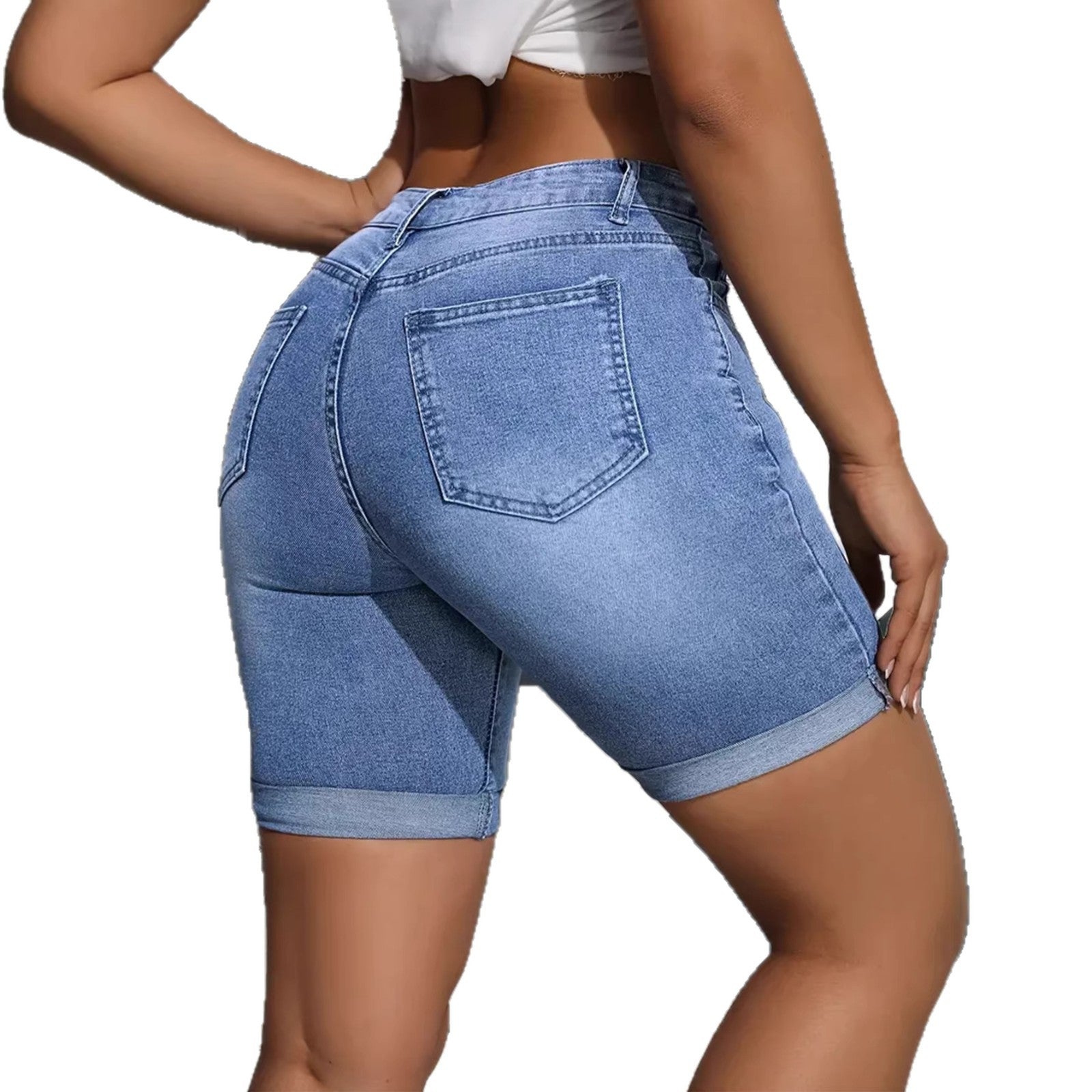 Women’s Jean Shorts Stretch Denim Low Rise Light Blue