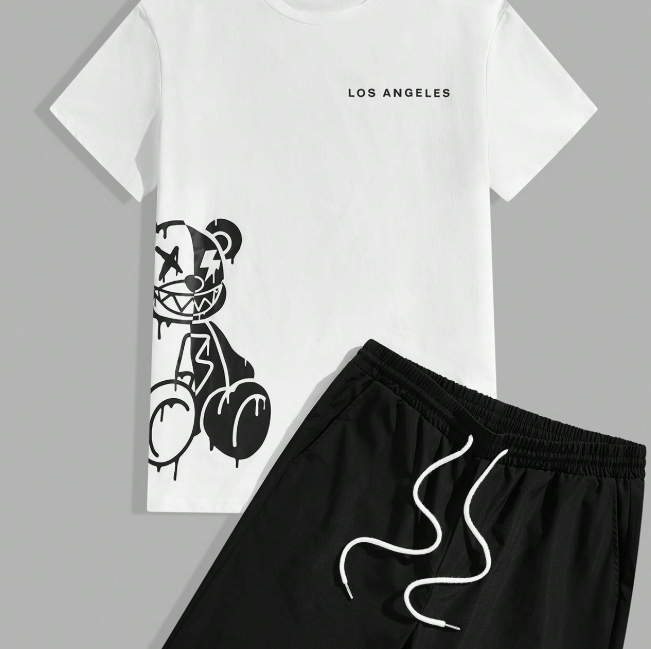 Men’s Los Angeles Bear Graphic 2-Piece Set – Short Sleeve Tee & Shorts