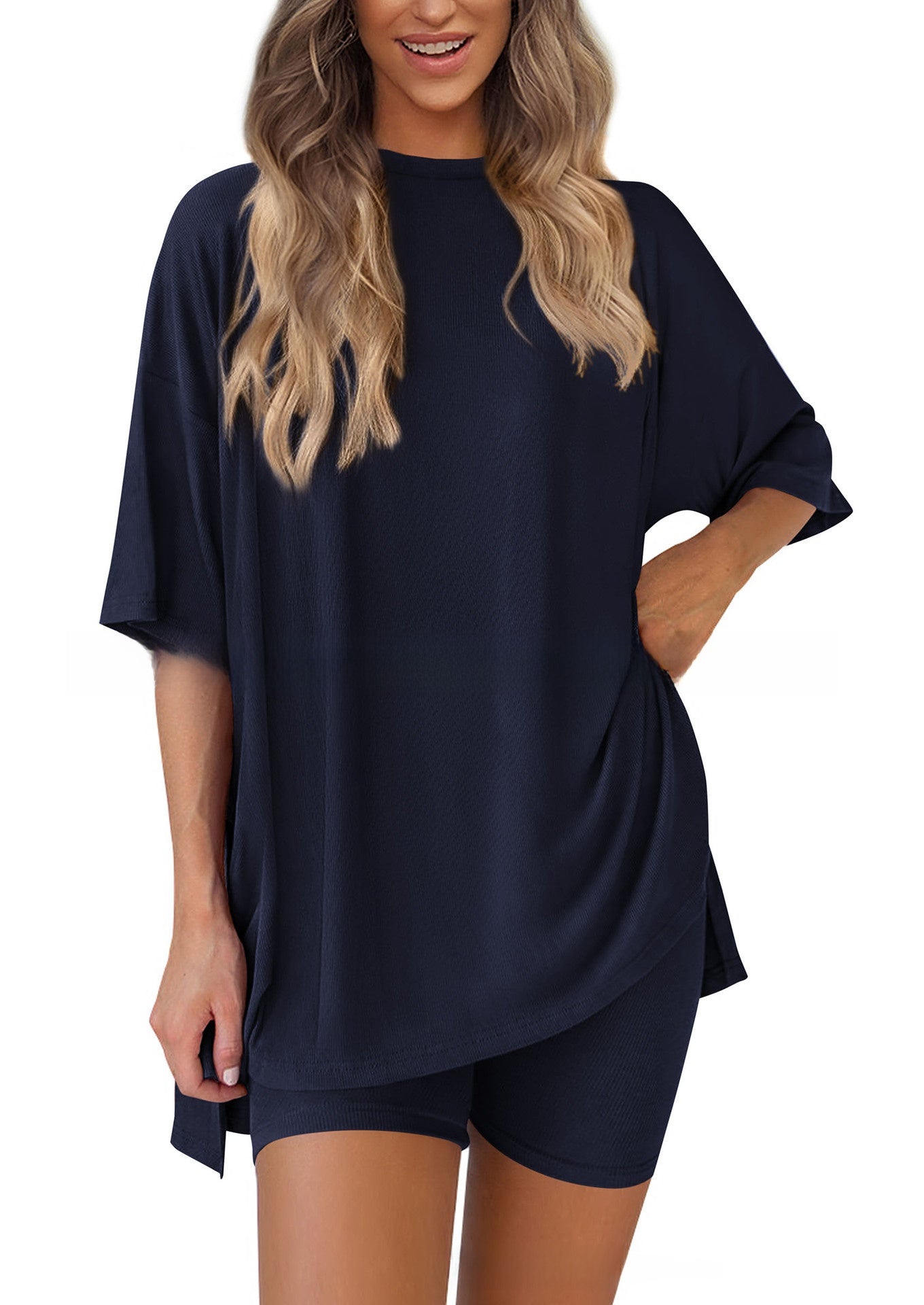 Women’s 2-Piece Modal Tencel Loungewear Set – Casual Short Sleeve Top & Shorts Matching Outfit S-XXL