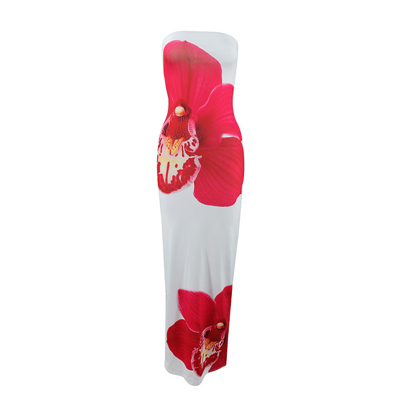 Summer Strapless Floral Print Long Dress