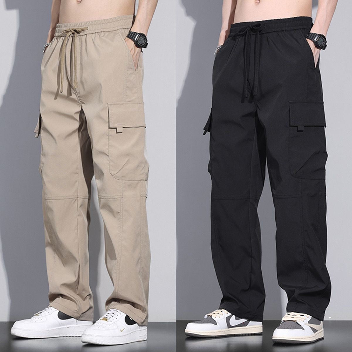Men's baggy cargo pants - loose fit side view