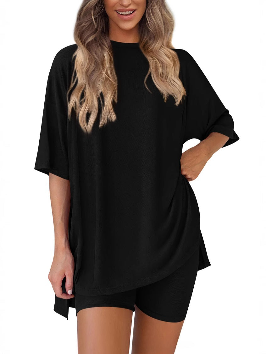 Women’s 2-Piece Modal Tencel Loungewear Set – Casual Short Sleeve Top & Shorts Matching Outfit S-XXL