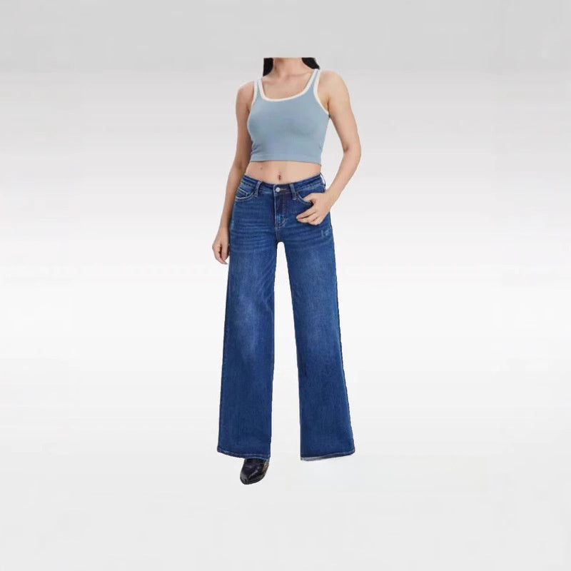 Women’s Flare Jeans – Loose Mid-Rise Stretch Denim | Vintage Wash