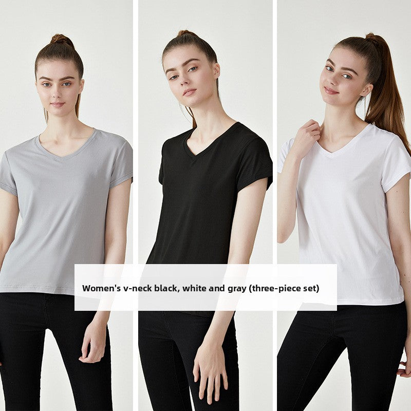 Women’s V-Neck T-Shirt | Ice Silk Loose Fit Short Sleeve Tee