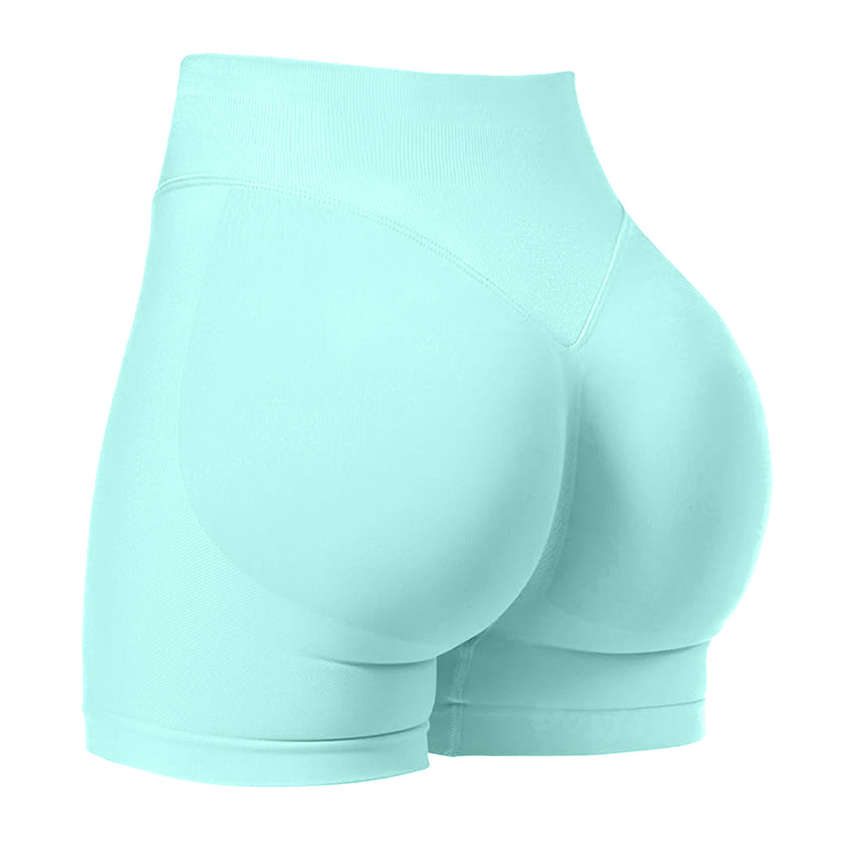Baby blue high waisted yoga shorts back view