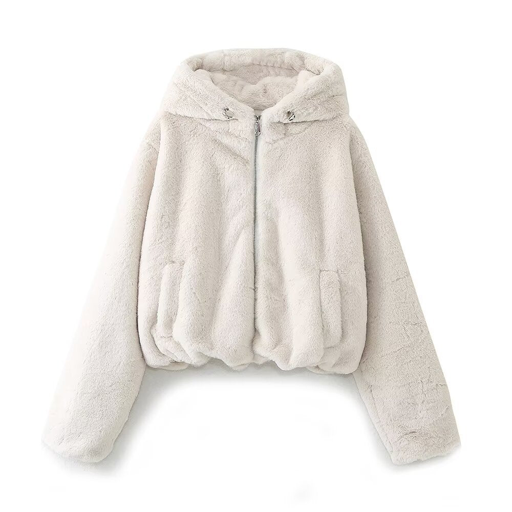 Women’s Fuzzy Zip-Up Hooded Jacket