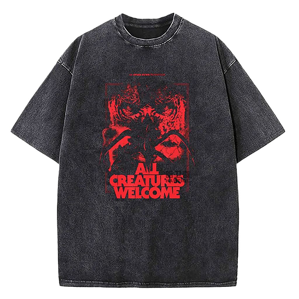 Stranger Things Washed T-Shirt Hawkins University Est 1983 Vintage Graphic Tee Black Over Zized