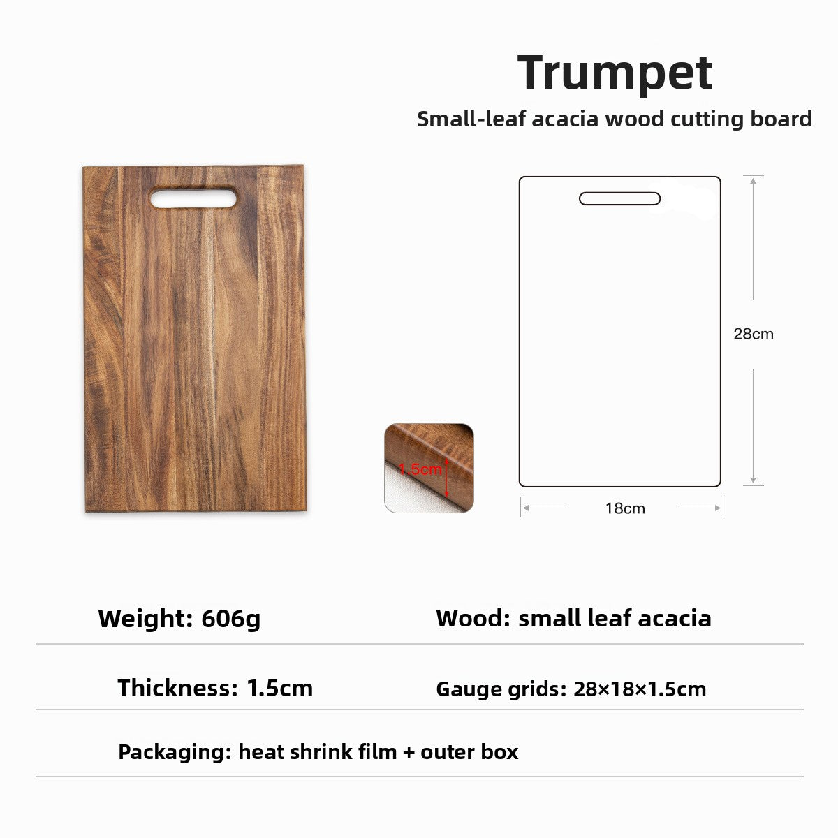 Solid Wood Cutting Board | 3 Sizes | Acacia Wood Kitchen Board