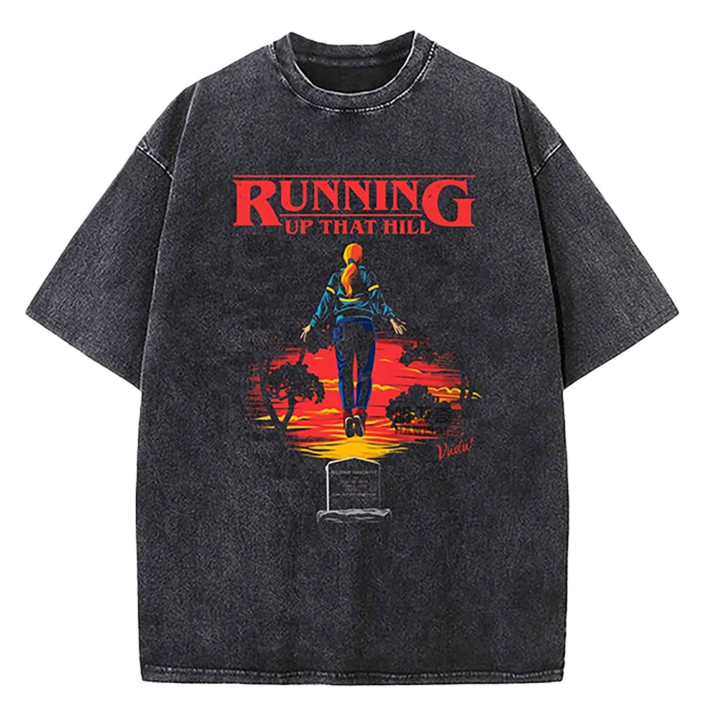 Stranger Things Washed T-Shirt Hawkins University Est 1983 Vintage Graphic Tee Black Over Zized