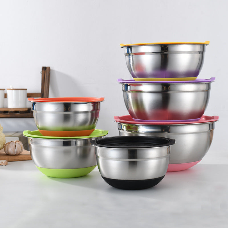 Stainless Steel Mixing Bowls with Lids and Non-Slip Silicone Base Set