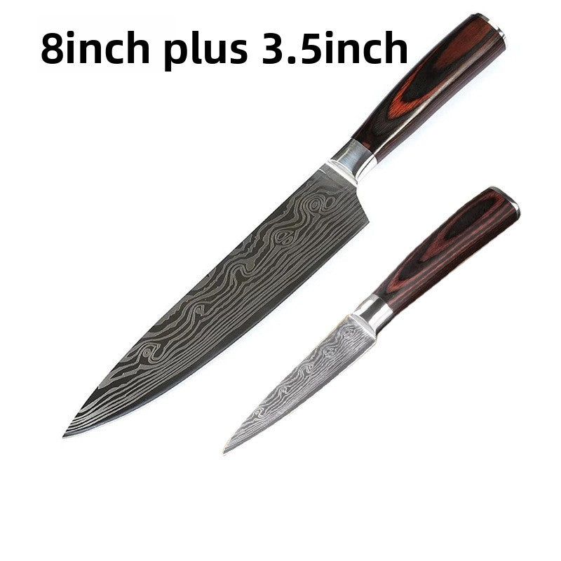 Damascus Kitchen Knife Set with Colored Wood Handles - 5/7/8 Piece Chef Knife Set