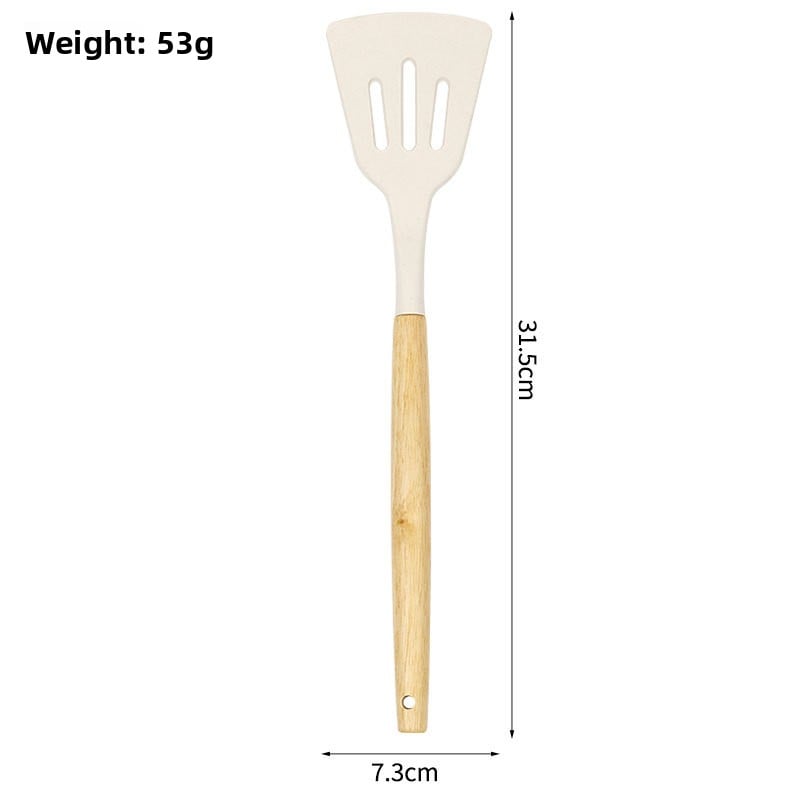 3-Piece Silicone Spatula Set with Wooden Handles – Chinese Style Wok Spatula, Non-Stick Turner & Soup Ladle