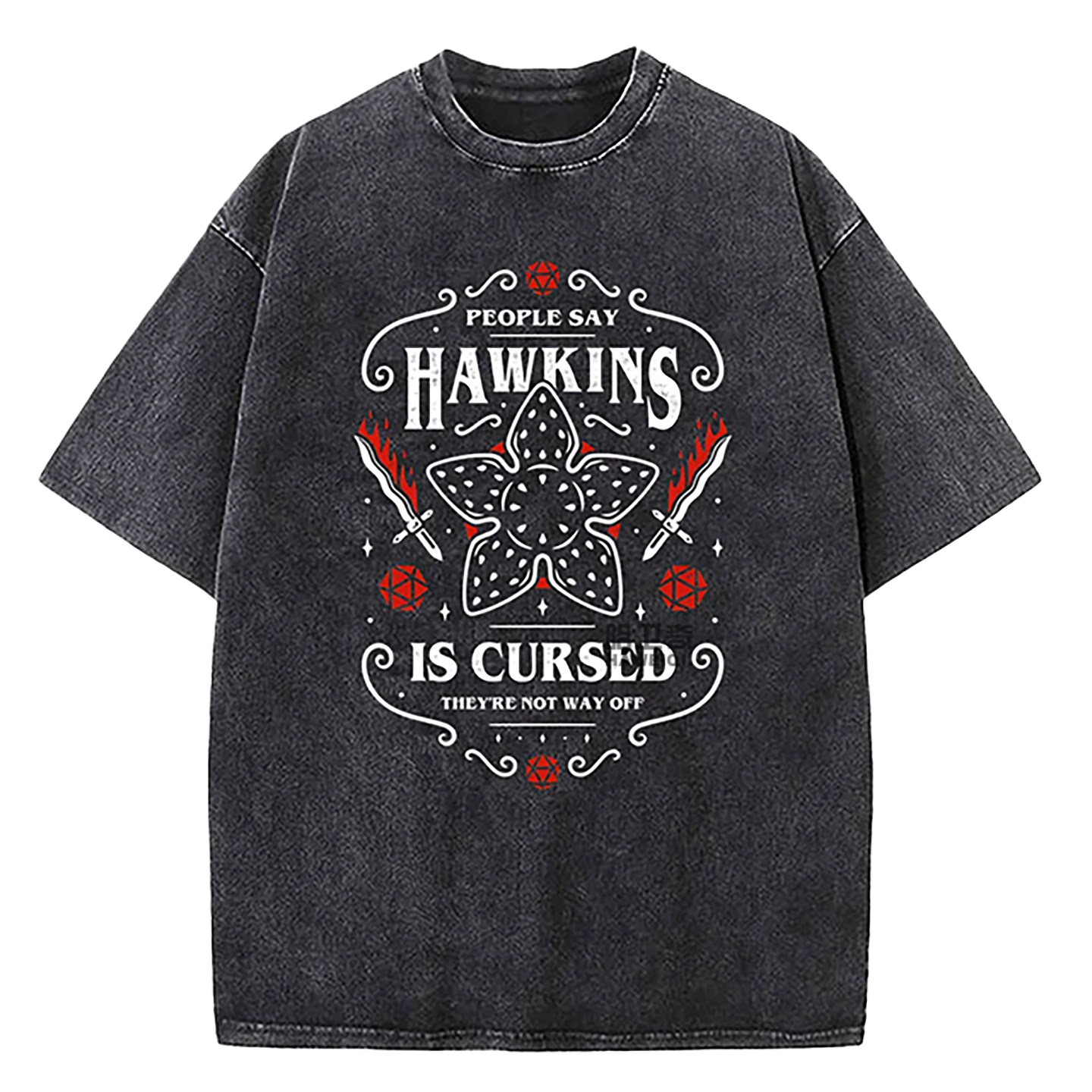 Stranger Things Washed T-Shirt Hawkins University Est 1983 Vintage Graphic Tee Black Over Zized