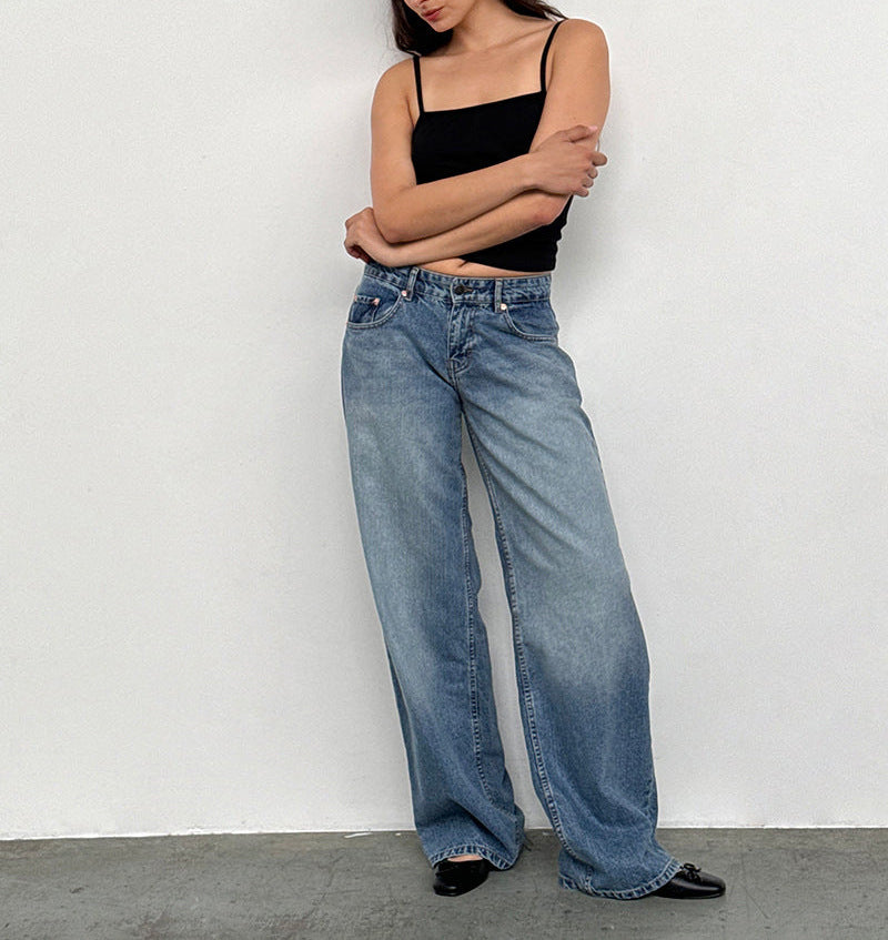 Low-rise, non-stretch, washed straight-leg jeans