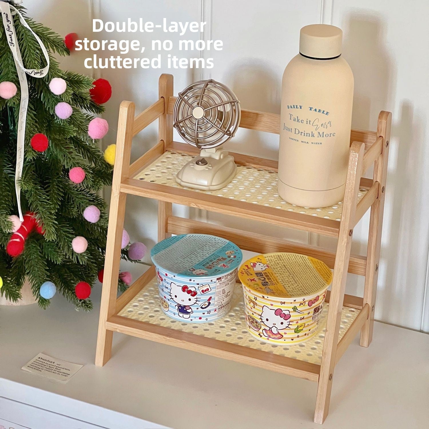 2-Tier Bamboo Countertop Organizer — Kitchen Rack & Shelf