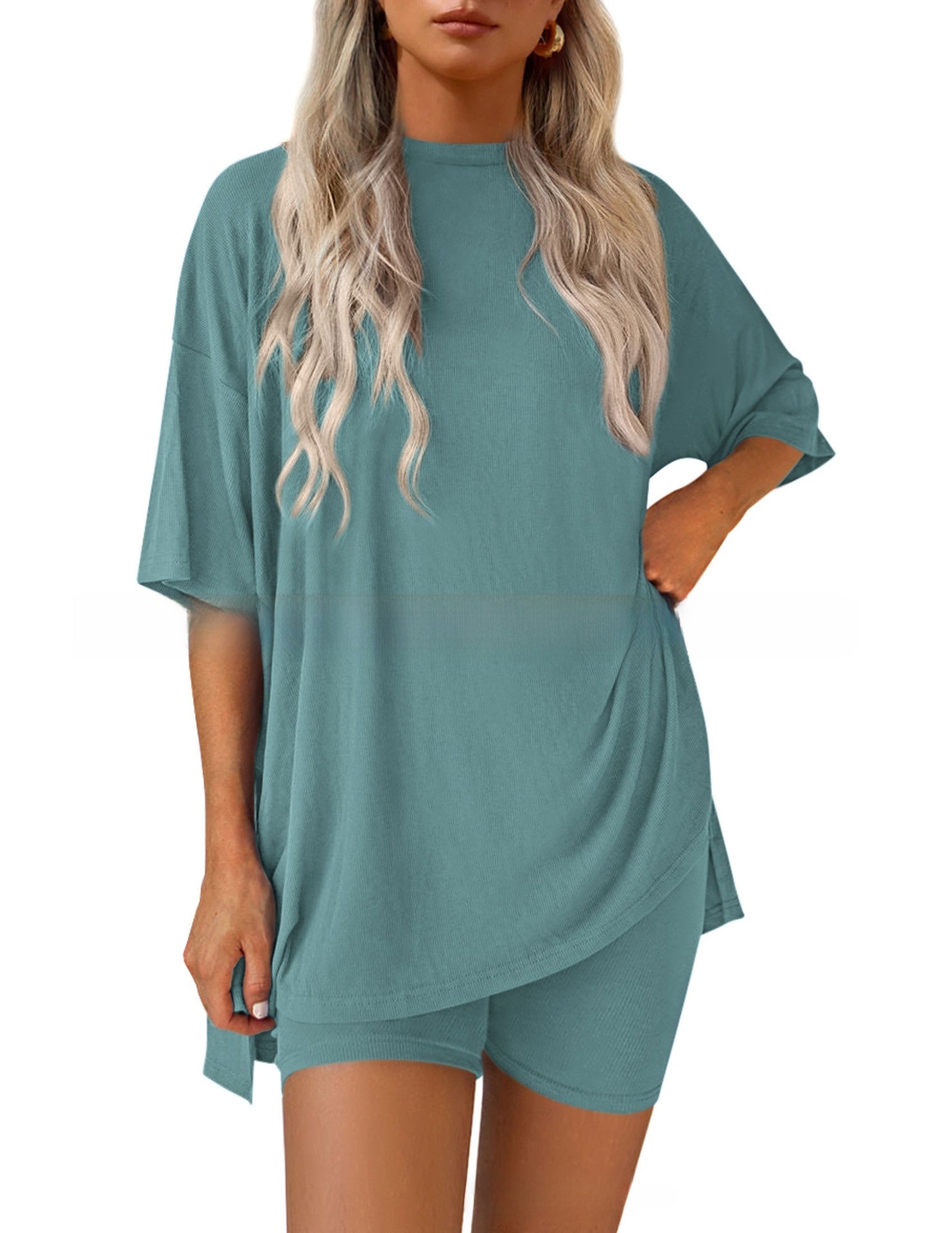 Women’s 2-Piece Modal Tencel Loungewear Set – Casual Short Sleeve Top & Shorts Matching Outfit S-XXL