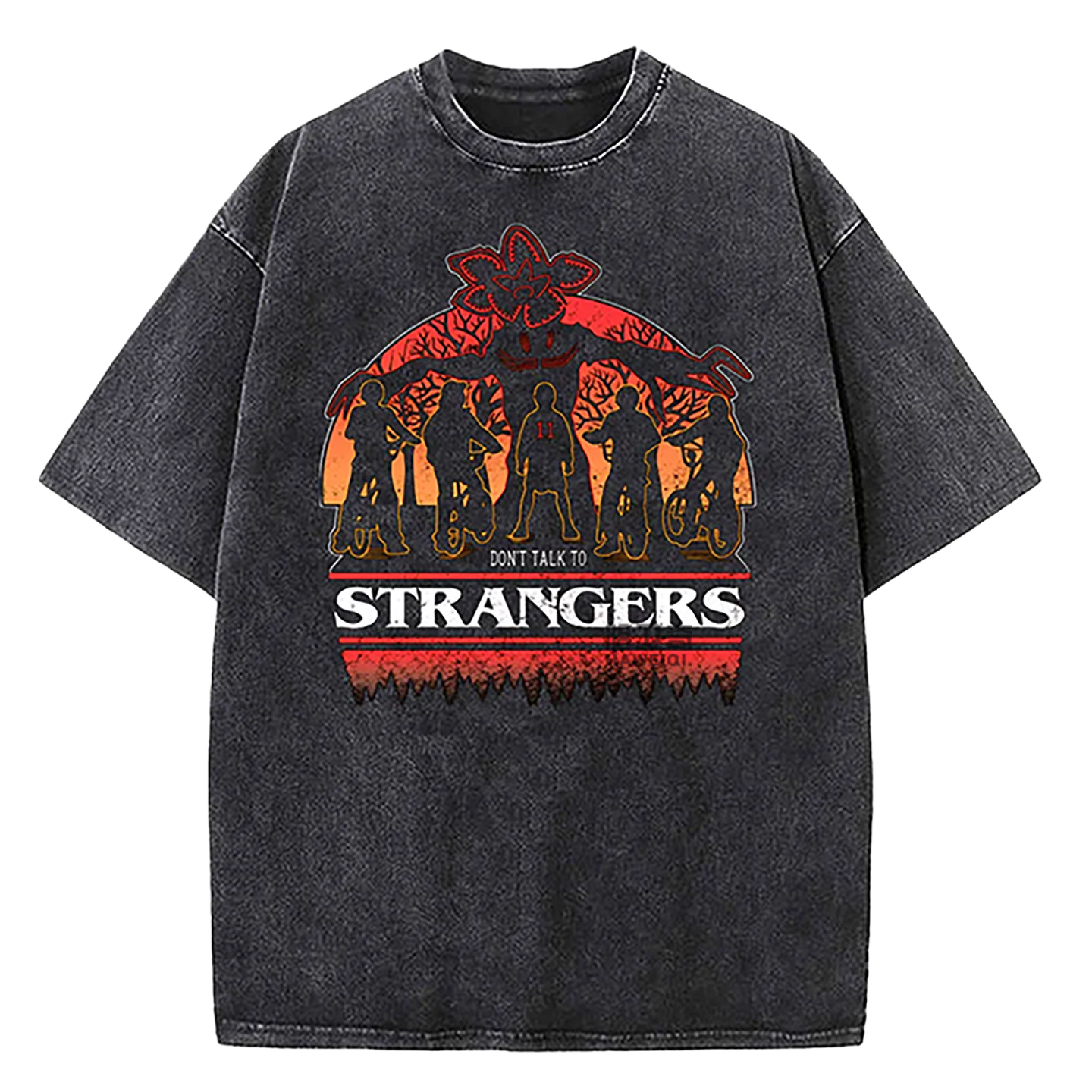 Stranger Things Washed T-Shirt Hawkins University Est 1983 Vintage Graphic Tee Black Over Zized