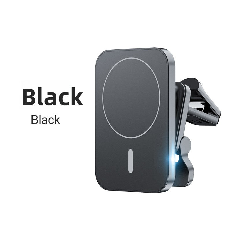 Hands-free magnetic car charger mount 15W in dashboard setup, showing portrait/landscape rotation and stable hold for safe driving.