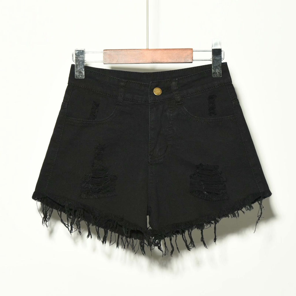 High Waisted Wide Leg Ripped Denim Shorts for Women