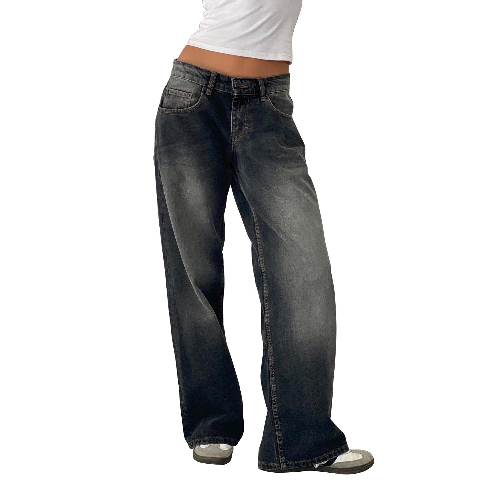 Low-rise, non-stretch, washed straight-leg jeans