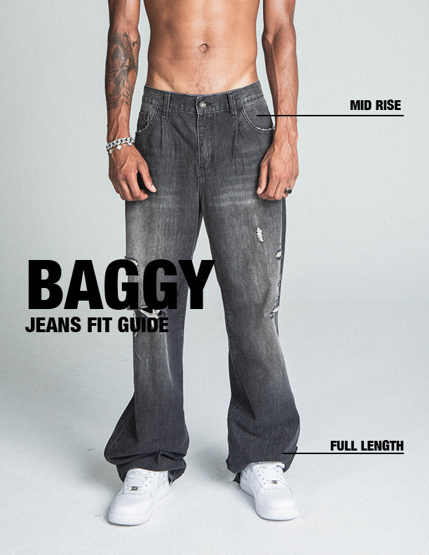 Men’s Black Baggy Jeans | Distressed Loose Fit Denim