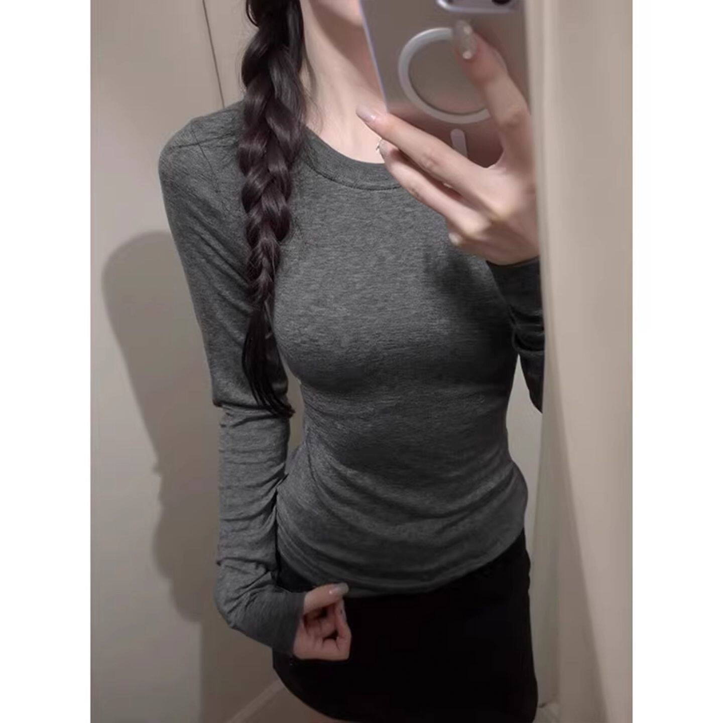 Women’s Slim Fit Long Sleeve T-Shirt - Soft Viscose Spandex Round Neck Basic Top