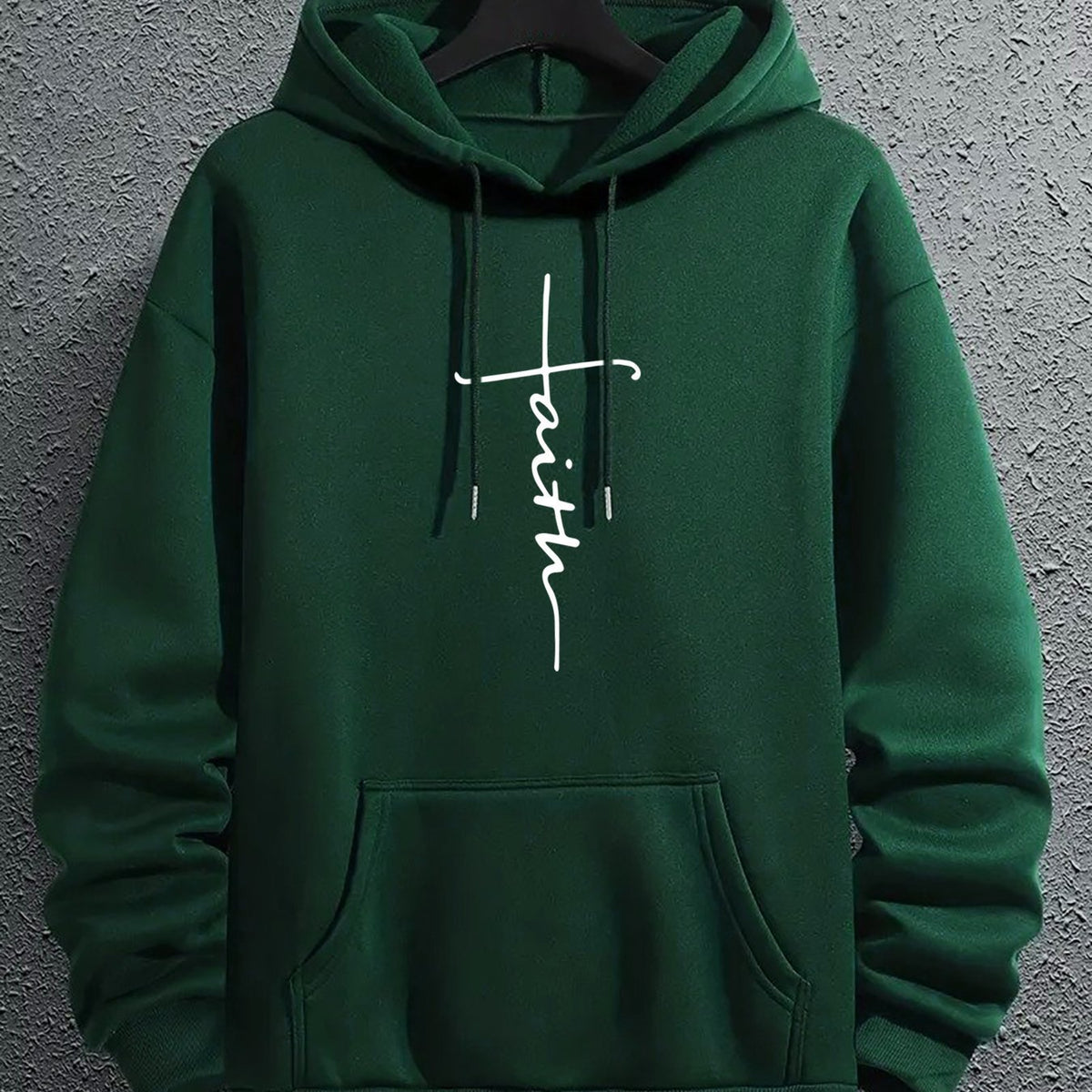 Faith hoodie in dark green, flat front view