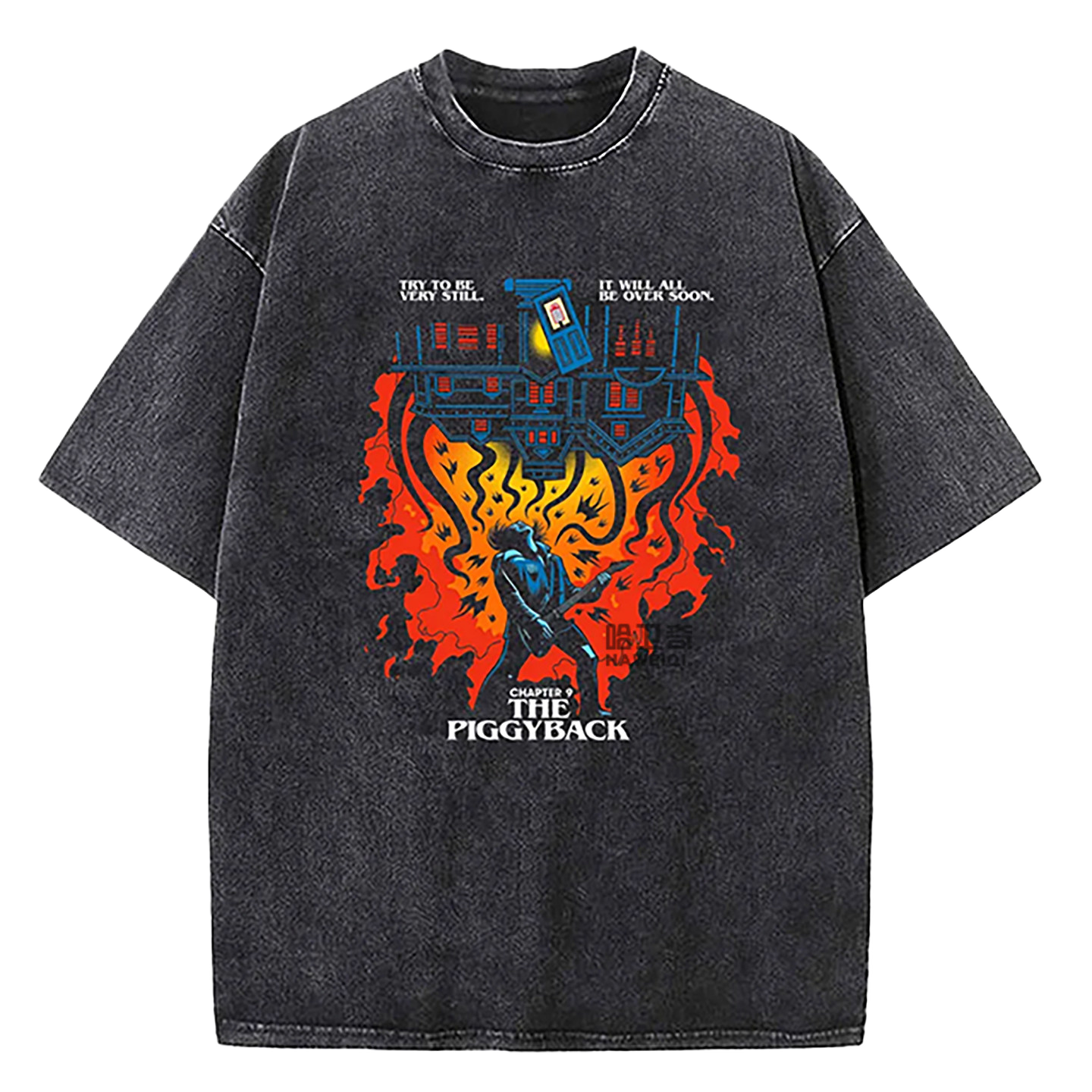 Stranger Things Washed T-Shirt Hawkins University Est 1983 Vintage Graphic Tee Black Over Zized