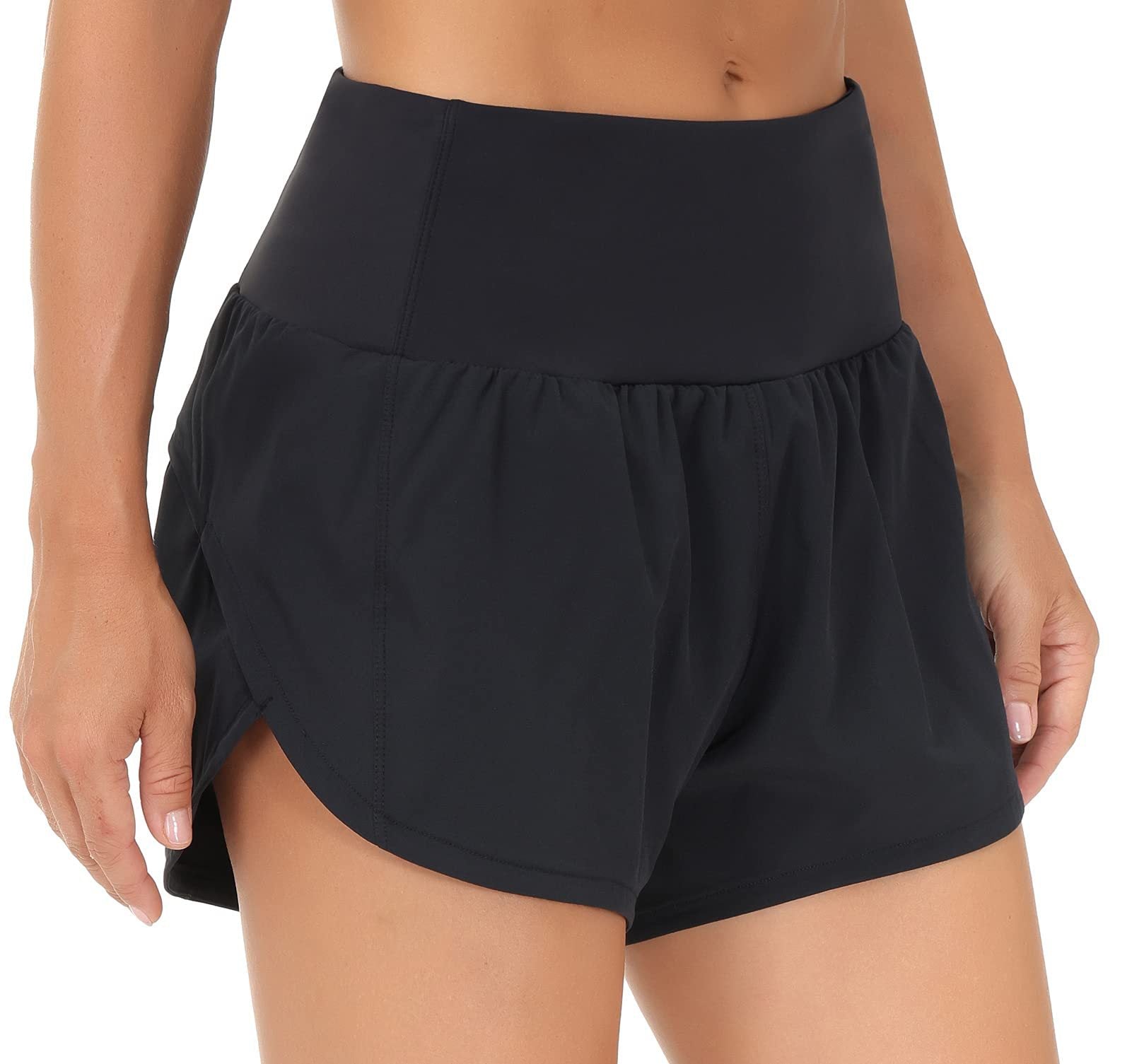 Women’s high-waisted quick-dry running shorts back view, Black