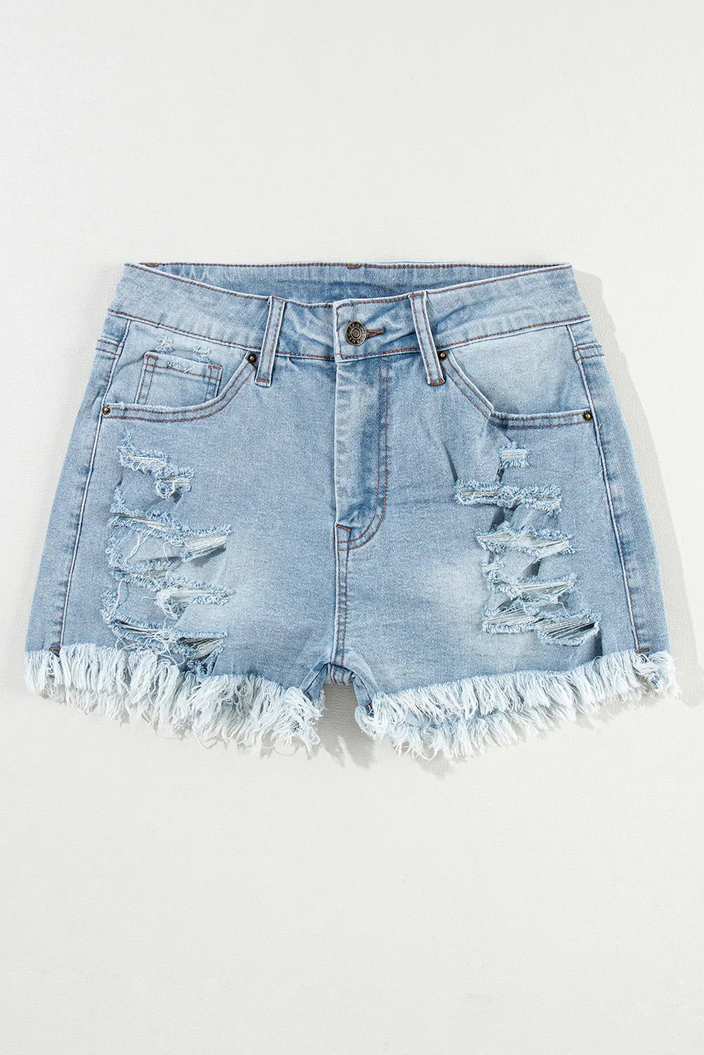 Women’s Distressed High Waist Denim Shorts – Ripped Raw Hem Jean Shorts