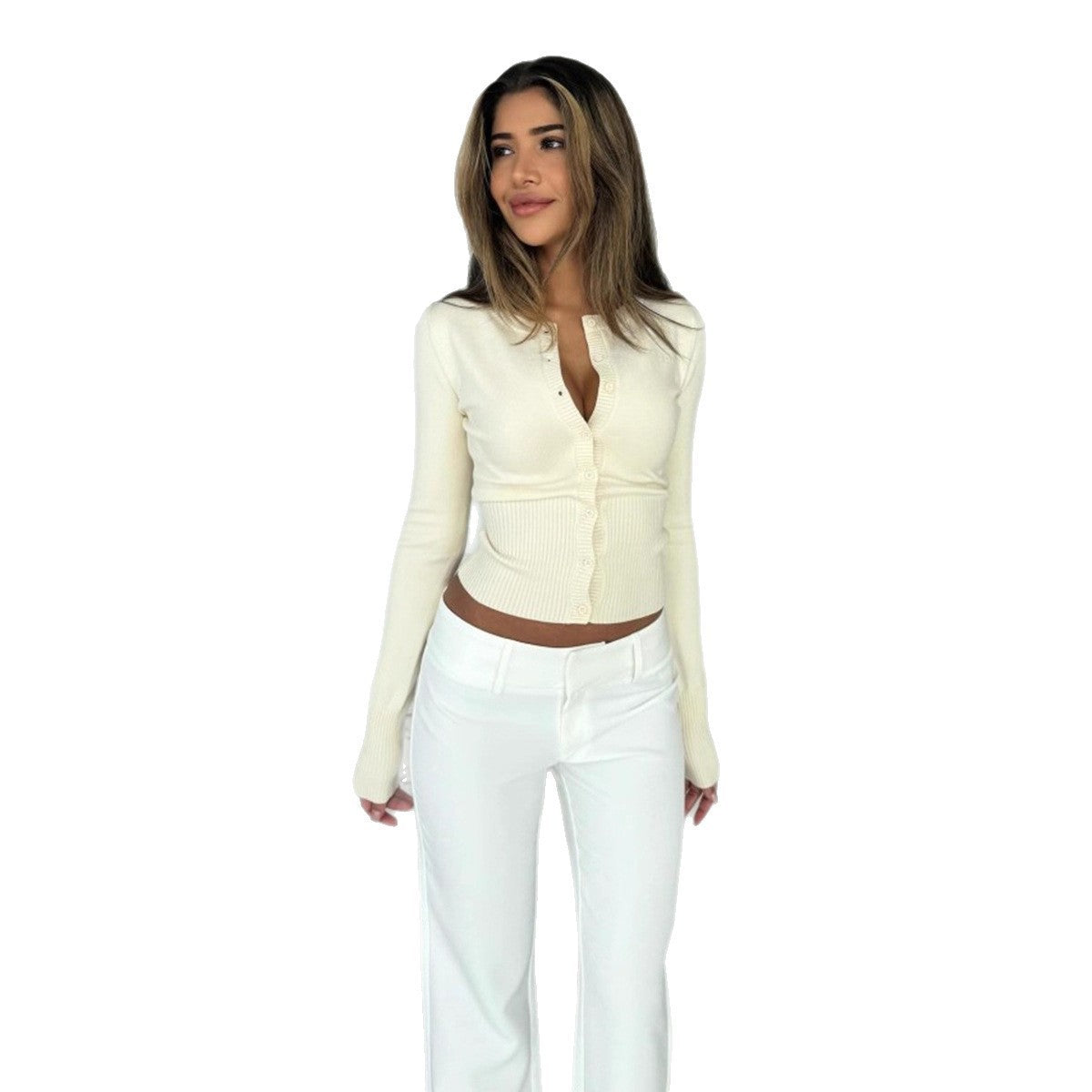 Wool Knit Sweater for Women – Soft Brushed Wool Pullover with Buttons