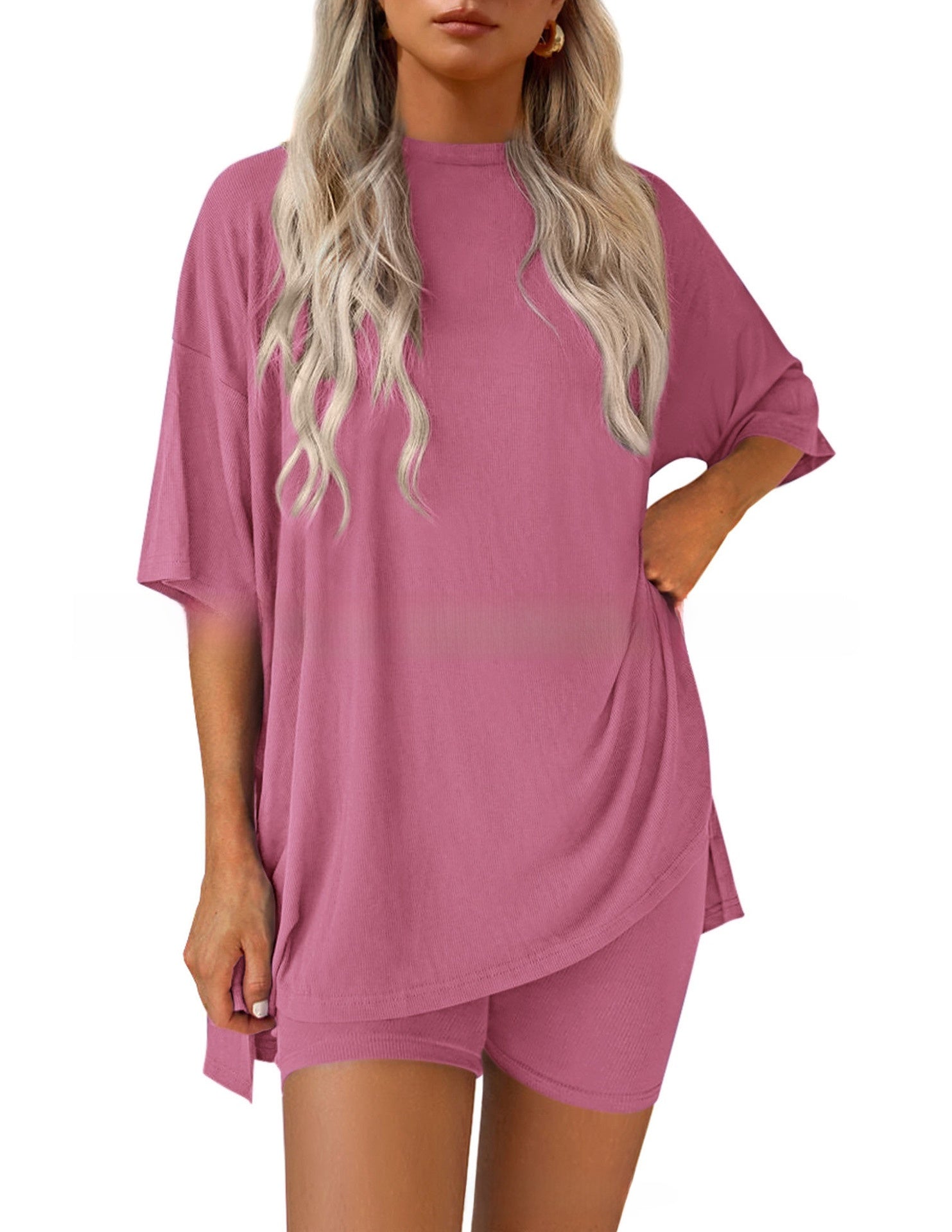 Women’s 2-Piece Modal Tencel Loungewear Set – Casual Short Sleeve Top & Shorts Matching Outfit S-XXL